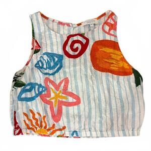 Calypso St. Barth | Hand-Printed Linen Top – Resortwear, XS